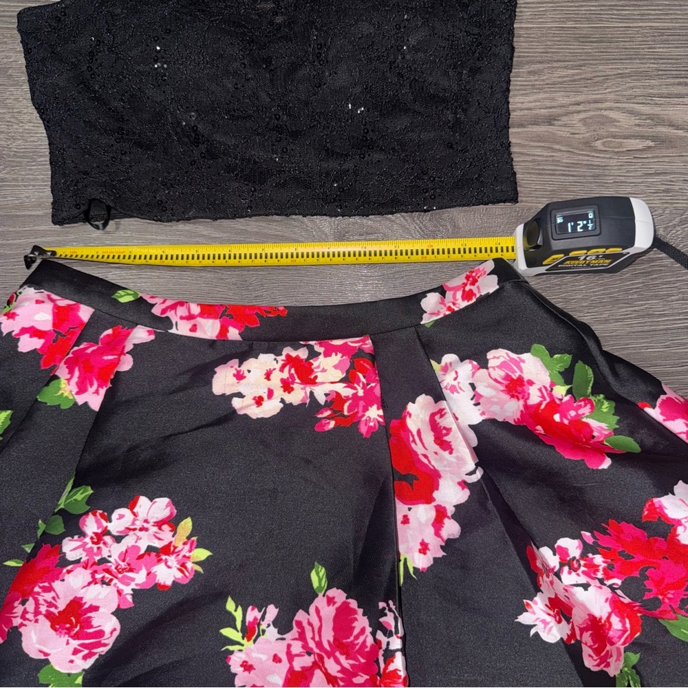 B. Darlin 2 Pc Lace Floral Black Pink Cocktail Party Prom Dress 11/12 Sequins - Picture 11 of 15